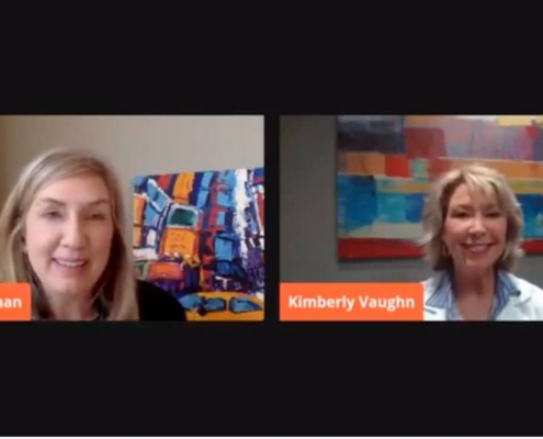 Two women are having a morning interview on a video screen.