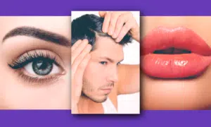 A photo showcasing permanent makeup on a man's face with both masculine and feminine lips.