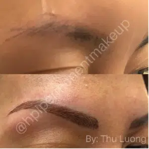 Before and after pictures of brow enhancement through eyebrow tattooing.