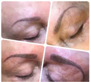 Four pictures showcasing the woman's brow enhancement.
