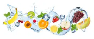 A variety of fruits are delicately infused into the water.