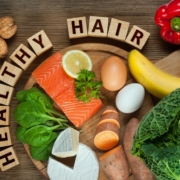 Healthy Hair Letter Blocks With Healthy Food