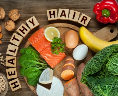 Healthy Hair Letter Blocks With Healthy Food