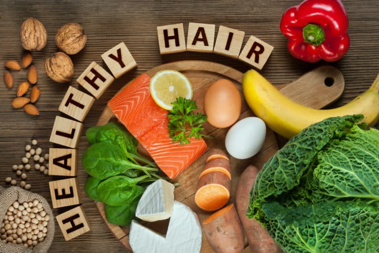 Healthy Hair Letter Blocks With Healthy Food